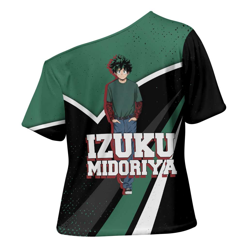Izuku Midoriya My Hero Academia Cross Shoulder Shirt Anime Grunge Splatter Graphic Style