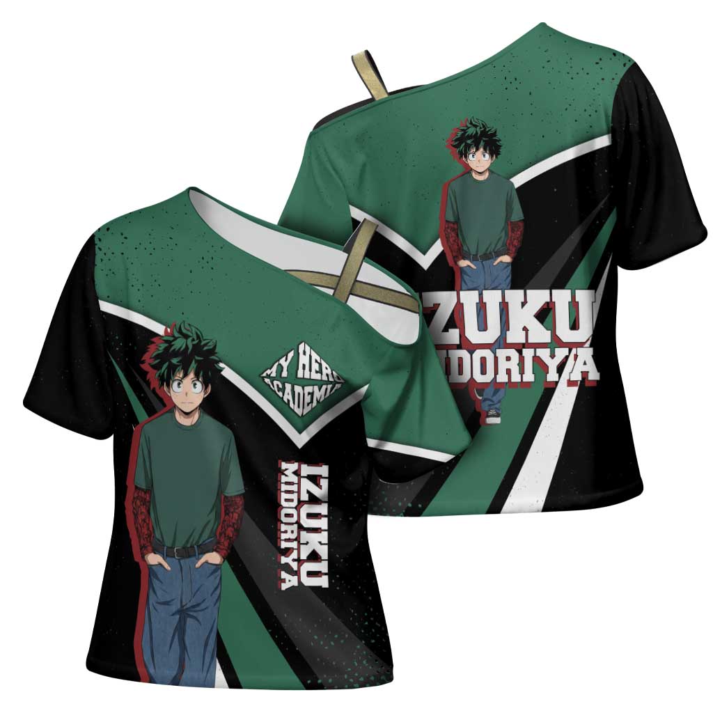 Izuku Midoriya My Hero Academia Cross Shoulder Shirt Anime Grunge Splatter Graphic Style