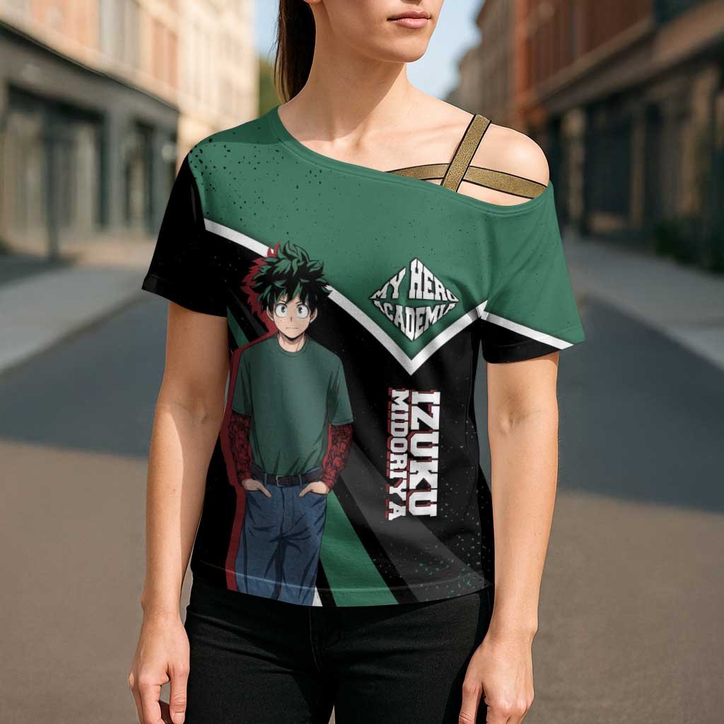 Izuku Midoriya My Hero Academia Cross Shoulder Shirt Anime Grunge Splatter Graphic Style