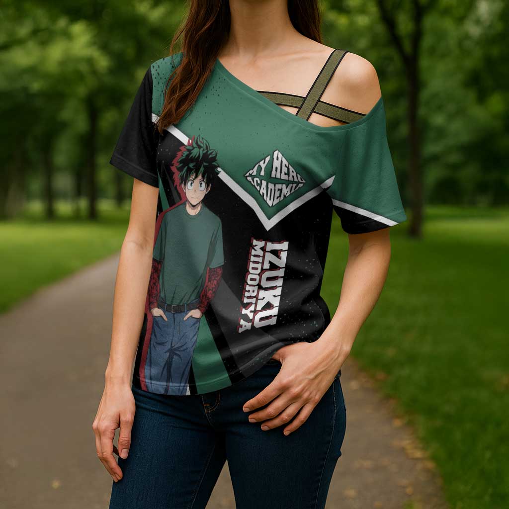 Izuku Midoriya My Hero Academia Cross Shoulder Shirt Anime Grunge Splatter Graphic Style
