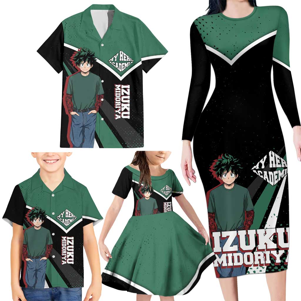 Izuku Midoriya My Hero Academia Family Matching Long Sleeve Bodycon Dress and Hawaiian Shirt Anime Grunge Splatter Graphic Style