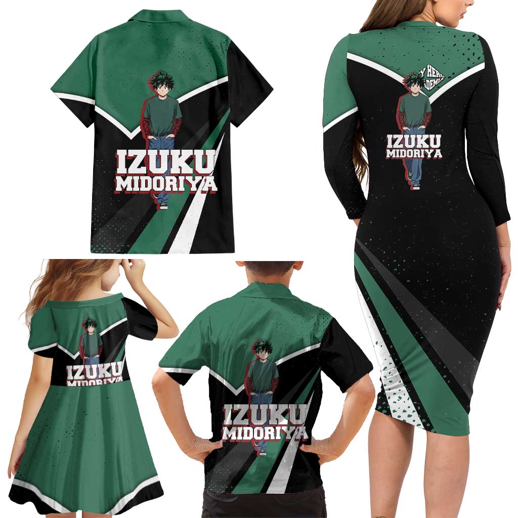 Izuku Midoriya My Hero Academia Family Matching Long Sleeve Bodycon Dress and Hawaiian Shirt Anime Grunge Splatter Graphic Style