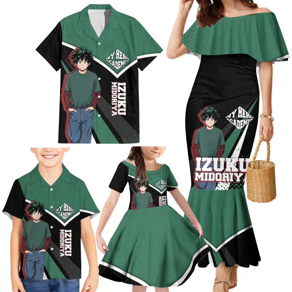 Izuku Midoriya My Hero Academia Family Matching Mermaid Dress and Hawaiian Shirt Anime Grunge Splatter Graphic Style