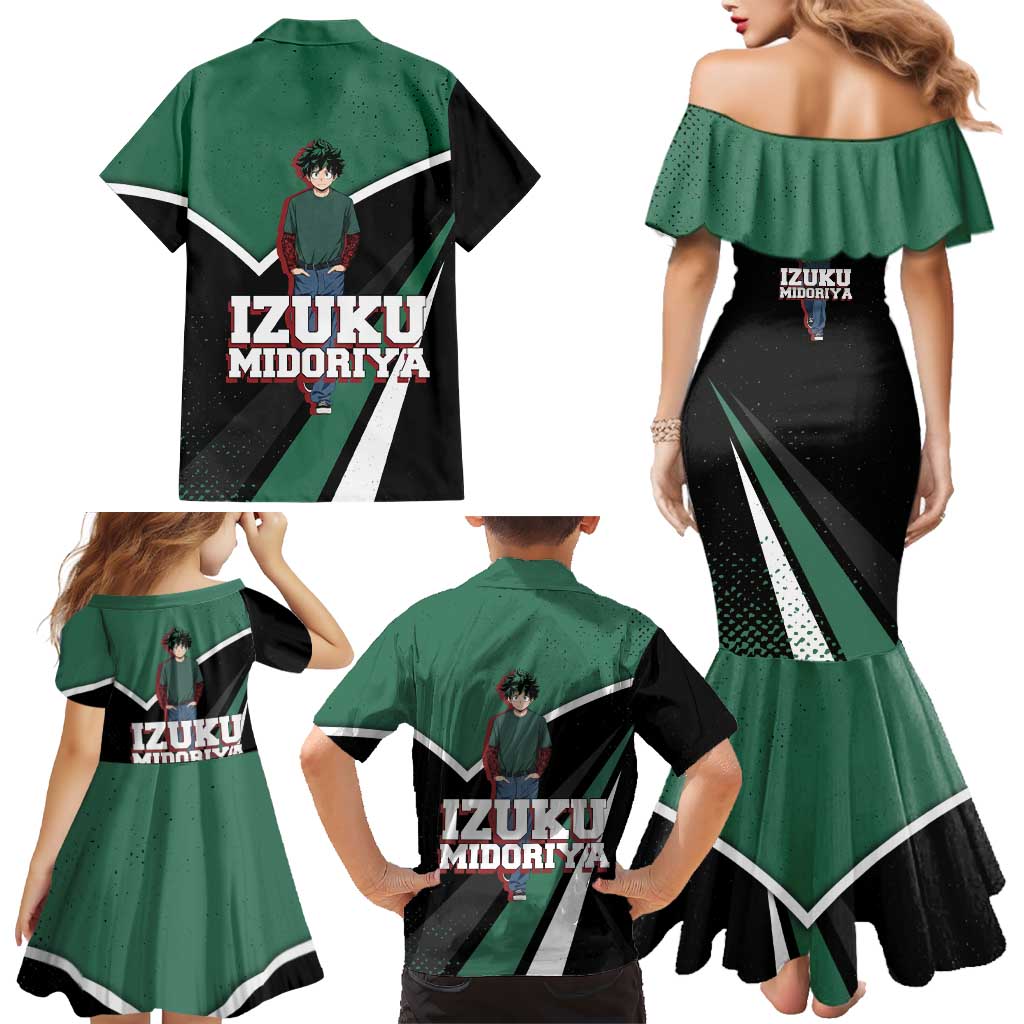 Izuku Midoriya My Hero Academia Family Matching Mermaid Dress and Hawaiian Shirt Anime Grunge Splatter Graphic Style