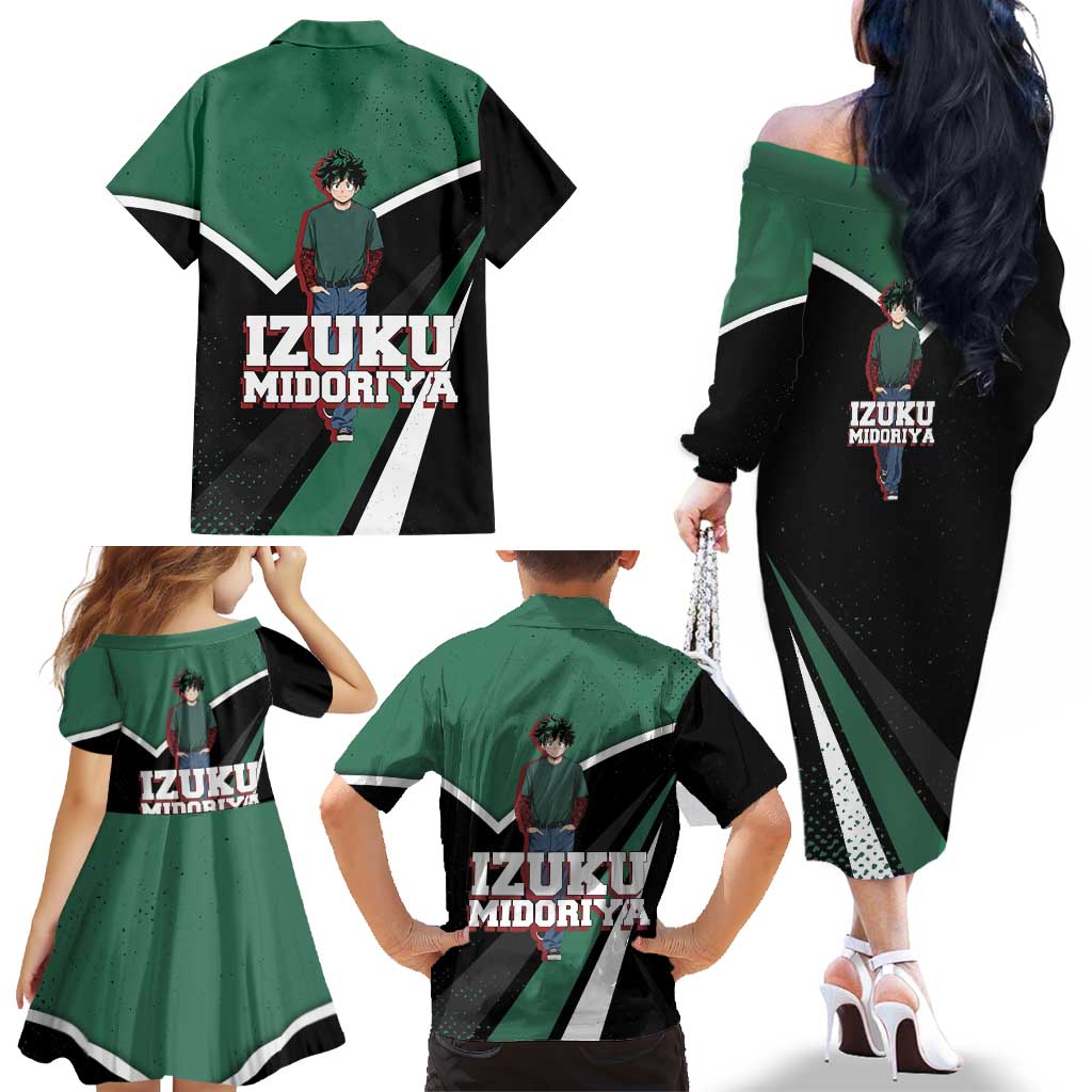 Izuku Midoriya My Hero Academia Family Matching Off The Shoulder Long Sleeve Dress and Hawaiian Shirt Anime Grunge Splatter Graphic Style