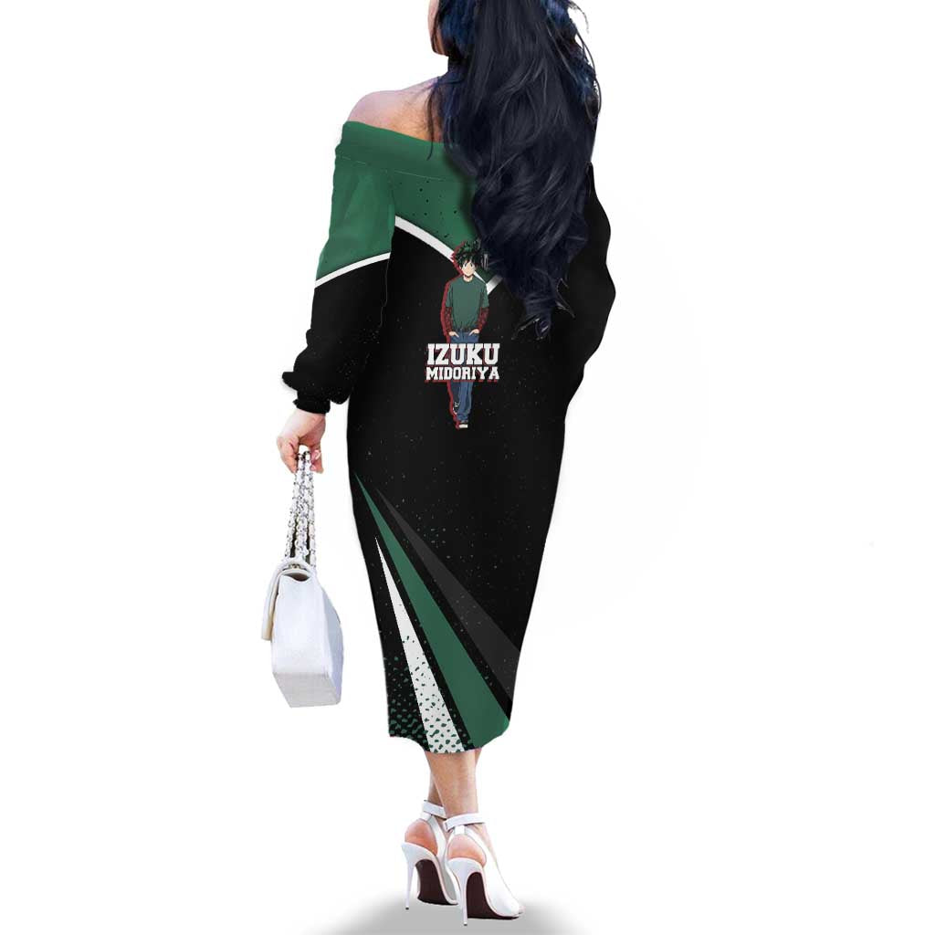 Izuku Midoriya My Hero Academia Family Matching Off The Shoulder Long Sleeve Dress and Hawaiian Shirt Anime Grunge Splatter Graphic Style