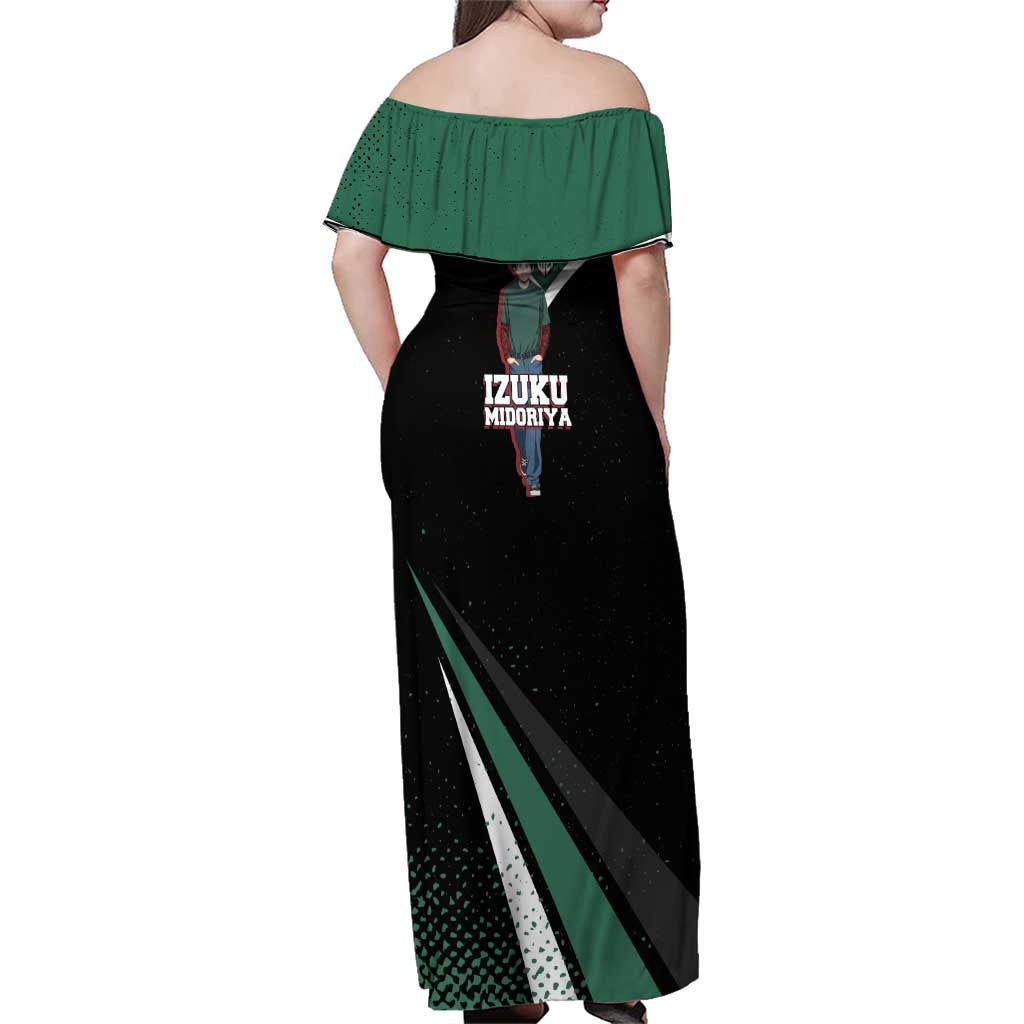 Izuku Midoriya My Hero Academia Family Matching Off Shoulder Maxi Dress and Hawaiian Shirt Anime Grunge Splatter Graphic Style