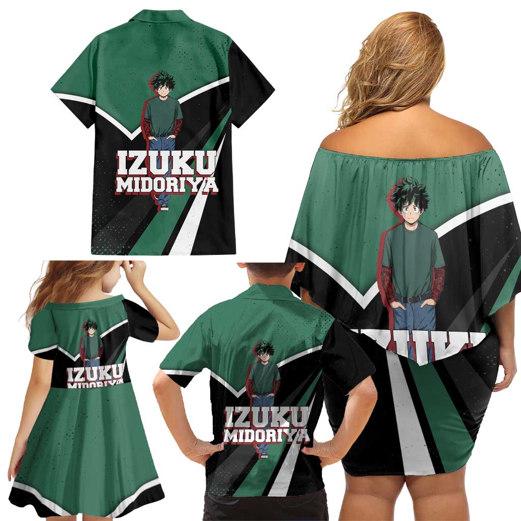 Izuku Midoriya My Hero Academia Family Matching Off Shoulder Short Dress and Hawaiian Shirt Anime Grunge Splatter Graphic Style