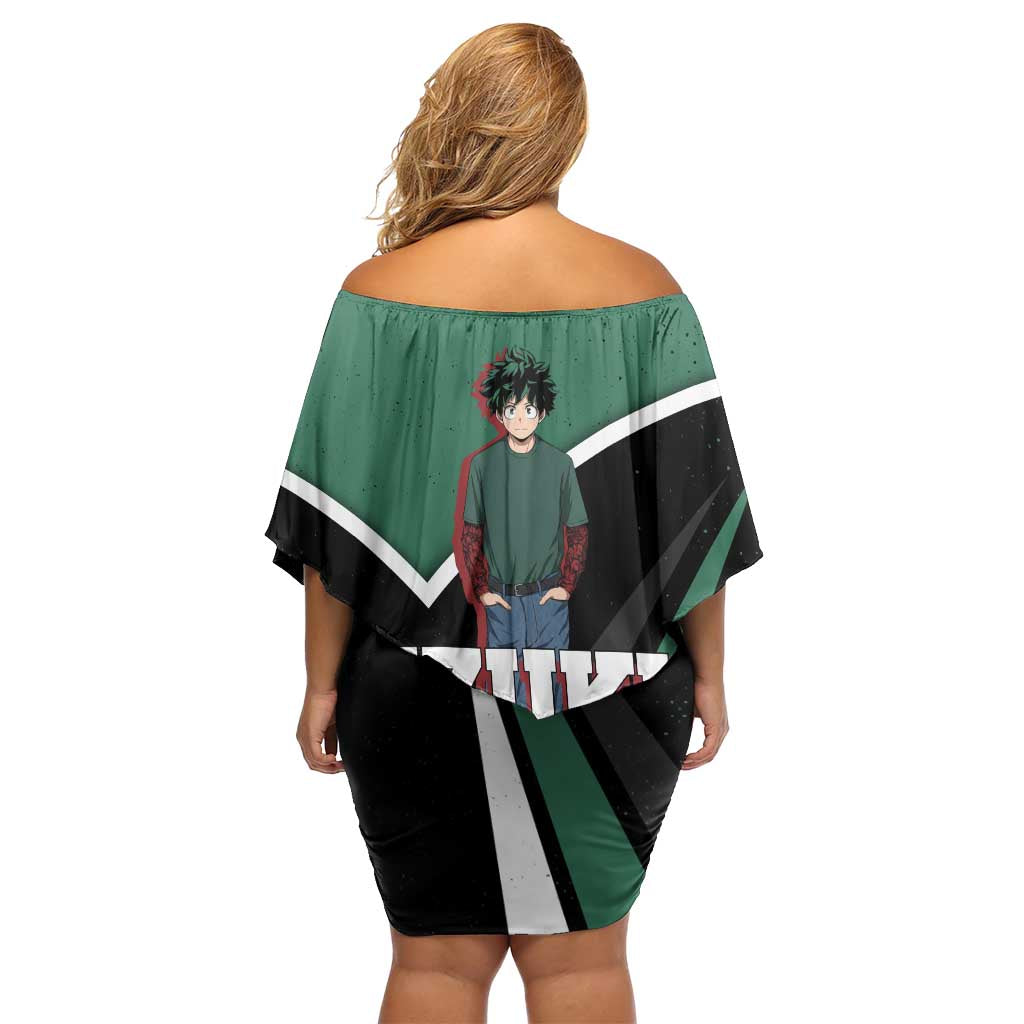 Izuku Midoriya My Hero Academia Family Matching Off Shoulder Short Dress and Hawaiian Shirt Anime Grunge Splatter Graphic Style