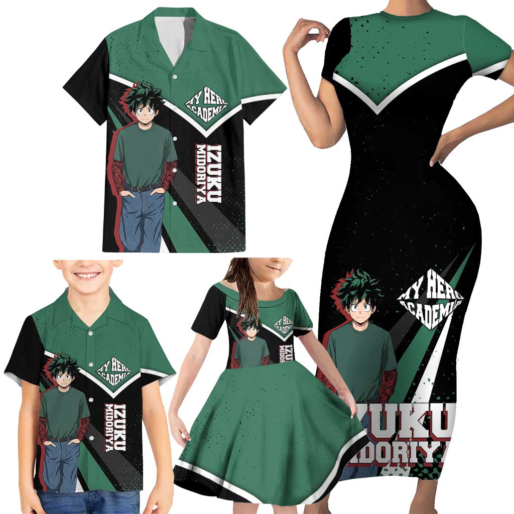 Izuku Midoriya My Hero Academia Family Matching Short Sleeve Bodycon Dress and Hawaiian Shirt Anime Grunge Splatter Graphic Style