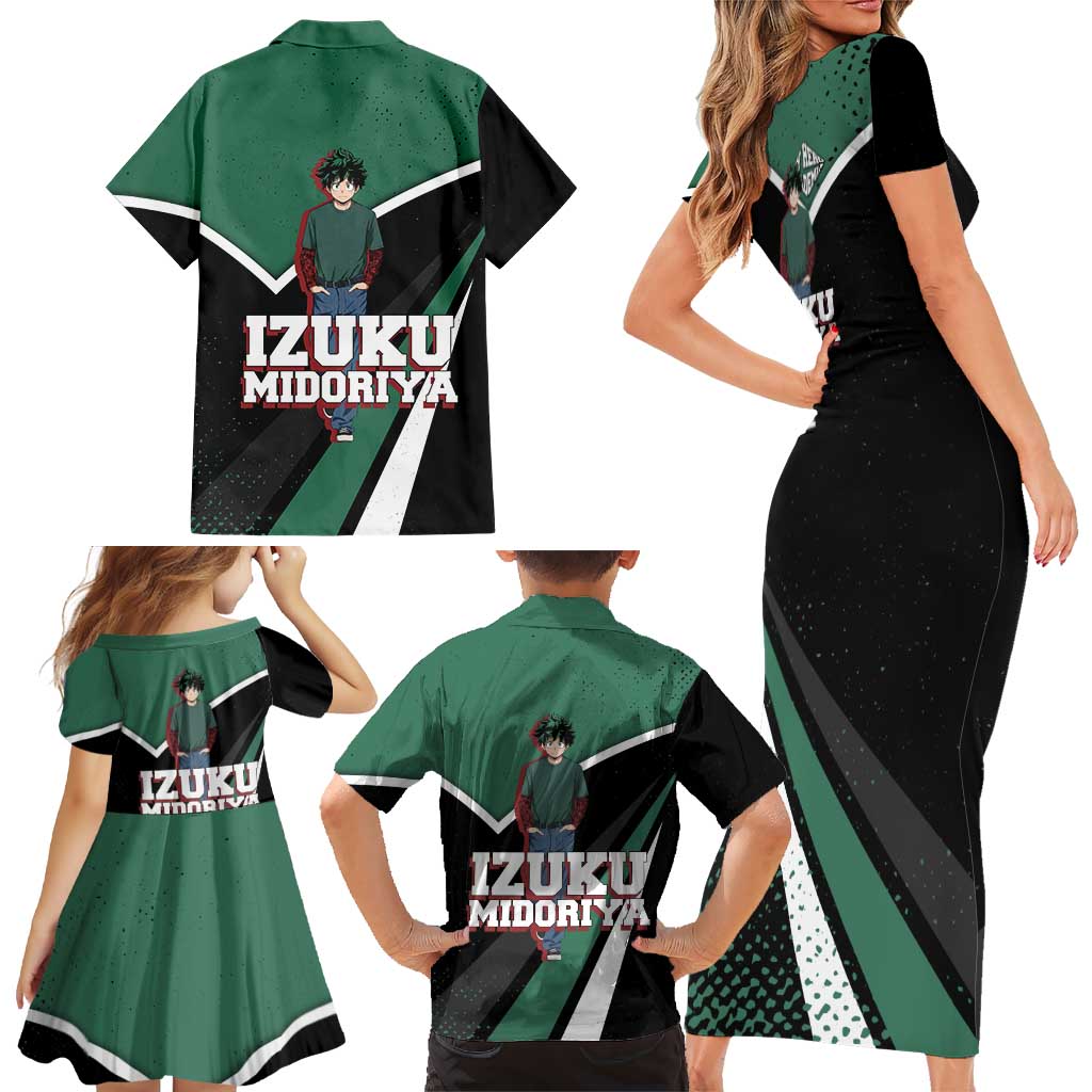 Izuku Midoriya My Hero Academia Family Matching Short Sleeve Bodycon Dress and Hawaiian Shirt Anime Grunge Splatter Graphic Style