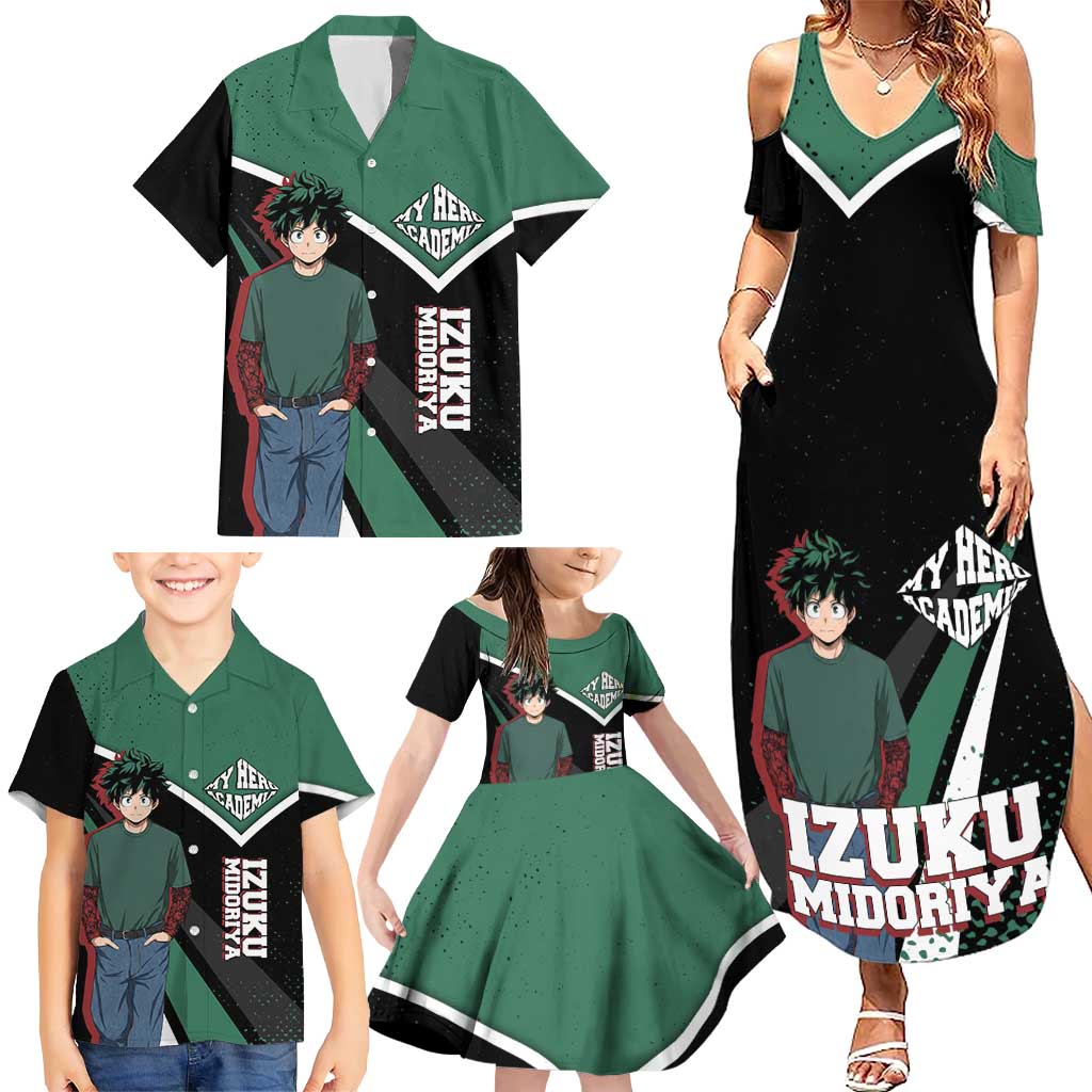 Izuku Midoriya My Hero Academia Family Matching Summer Maxi Dress and Hawaiian Shirt Anime Grunge Splatter Graphic Style