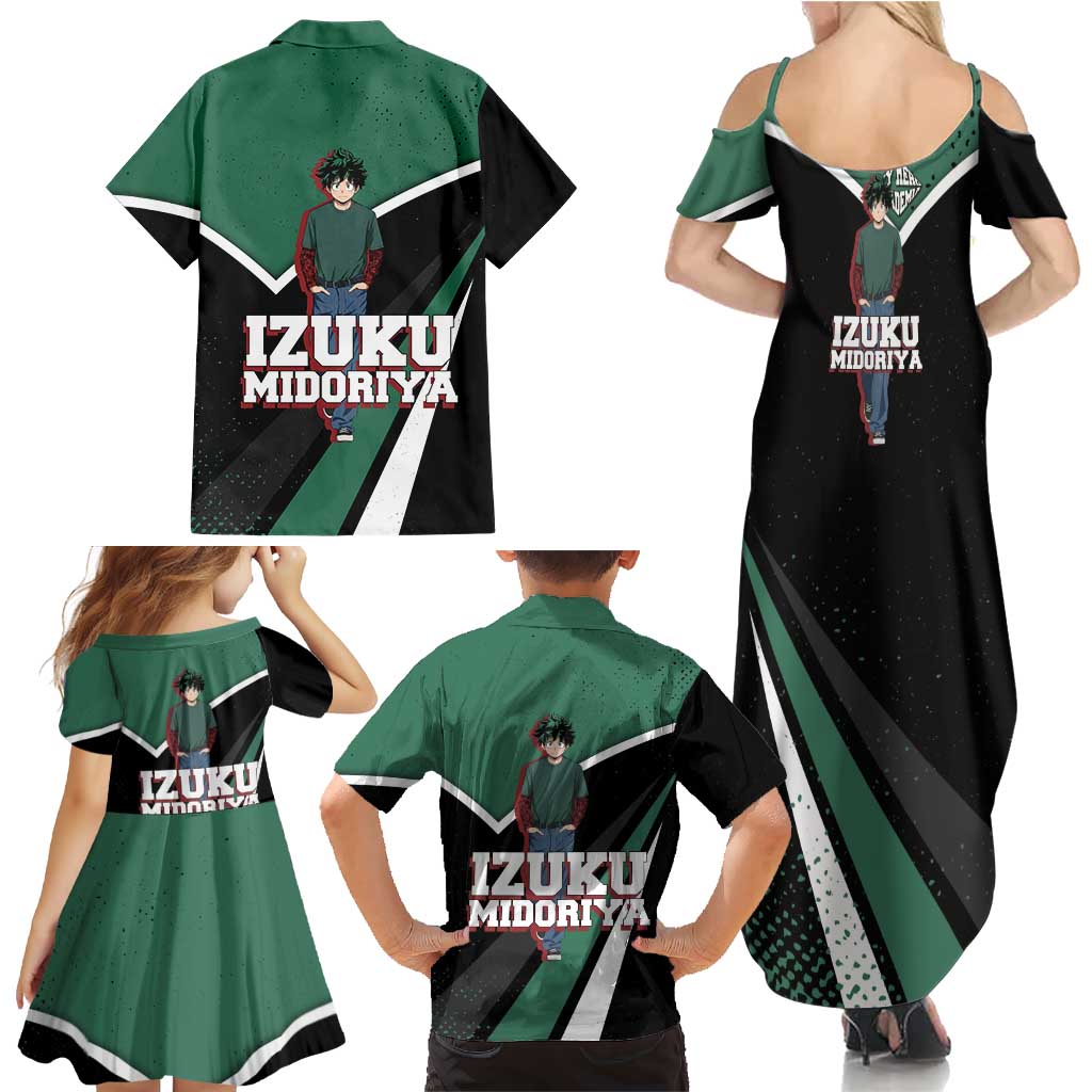 Izuku Midoriya My Hero Academia Family Matching Summer Maxi Dress and Hawaiian Shirt Anime Grunge Splatter Graphic Style
