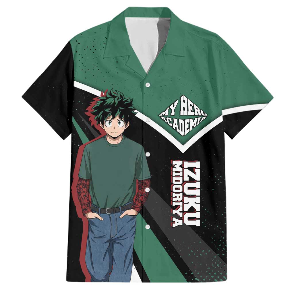 Izuku Midoriya My Hero Academia Family Matching Summer Maxi Dress and Hawaiian Shirt Anime Grunge Splatter Graphic Style