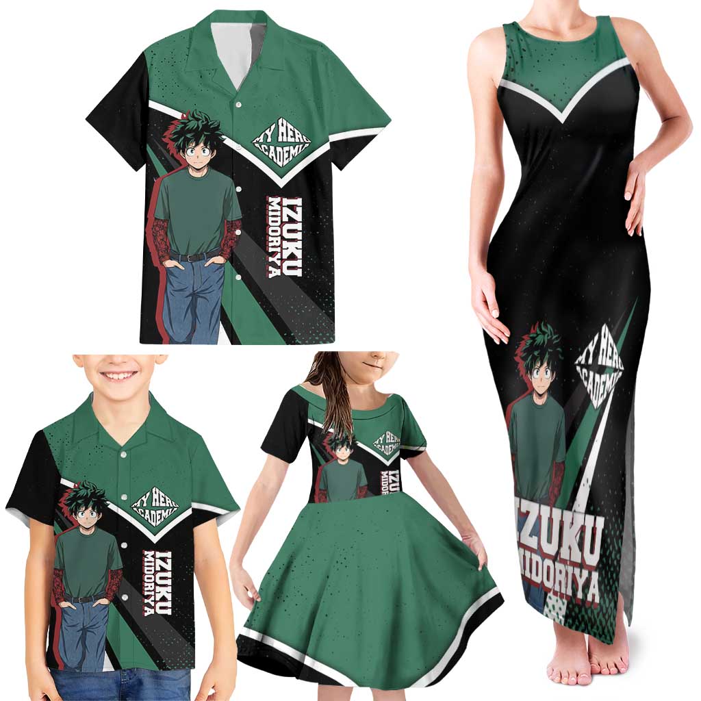 Izuku Midoriya My Hero Academia Family Matching Tank Maxi Dress and Hawaiian Shirt Anime Grunge Splatter Graphic Style