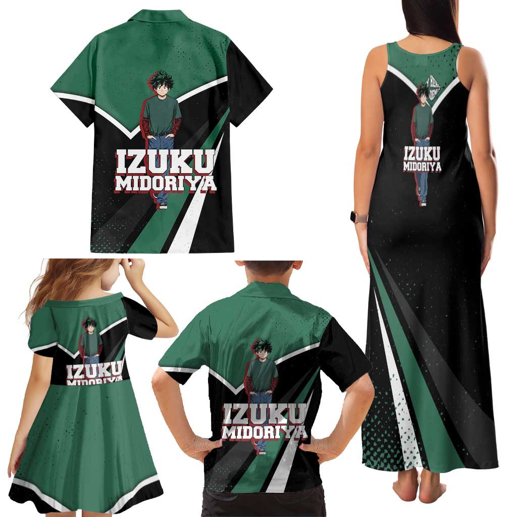 Izuku Midoriya My Hero Academia Family Matching Tank Maxi Dress and Hawaiian Shirt Anime Grunge Splatter Graphic Style