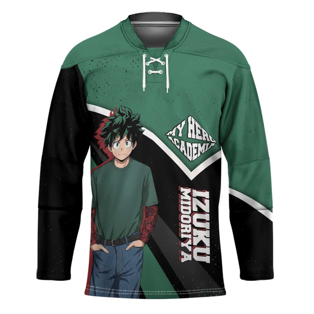 Izuku Midoriya My Hero Academia Hockey Jersey Anime Grunge Splatter Graphic Style