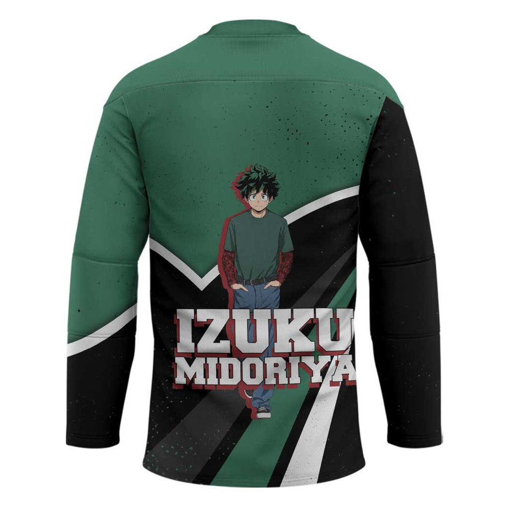 Izuku Midoriya My Hero Academia Hockey Jersey Anime Grunge Splatter Graphic Style