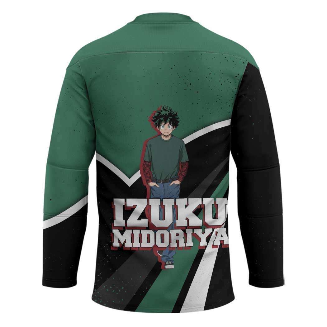 Izuku Midoriya My Hero Academia Hockey Jersey Anime Grunge Splatter Graphic Style