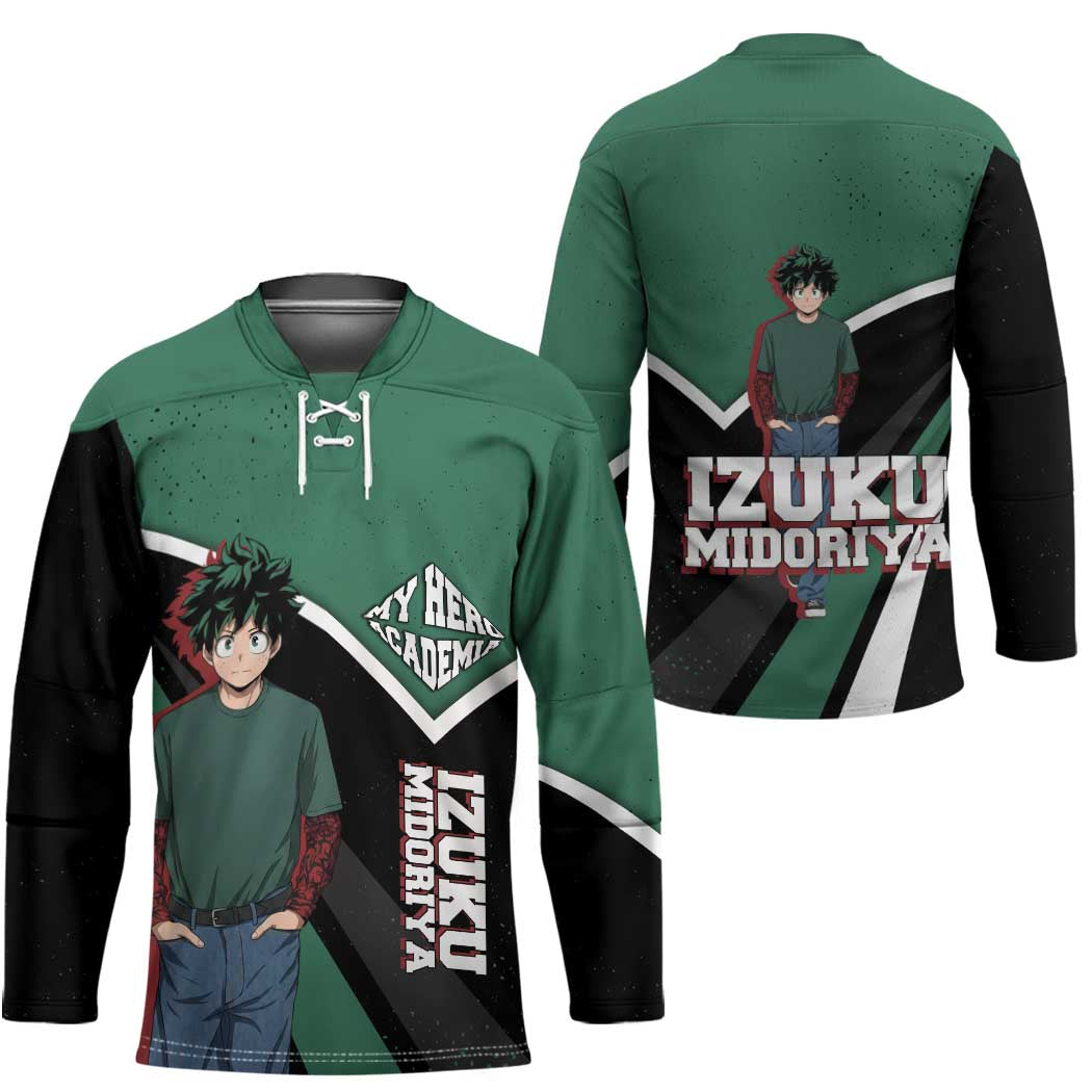 Izuku Midoriya My Hero Academia Hockey Jersey Anime Grunge Splatter Graphic Style