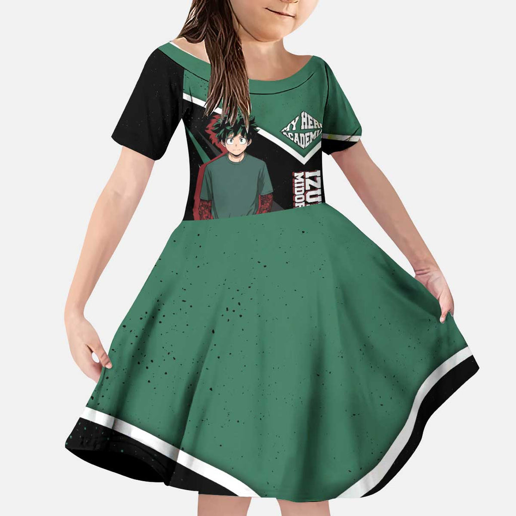 Izuku Midoriya My Hero Academia Kid Short Sleeve Dress Anime Grunge Splatter Graphic Style