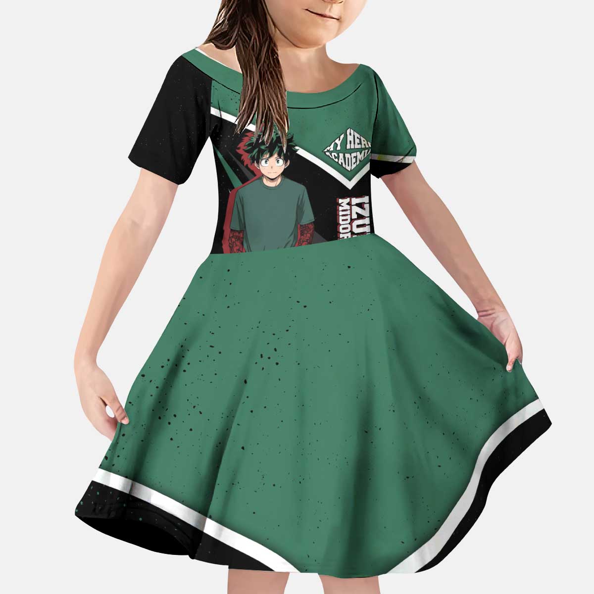 Izuku Midoriya My Hero Academia Kid Short Sleeve Dress Anime Grunge Splatter Graphic Style