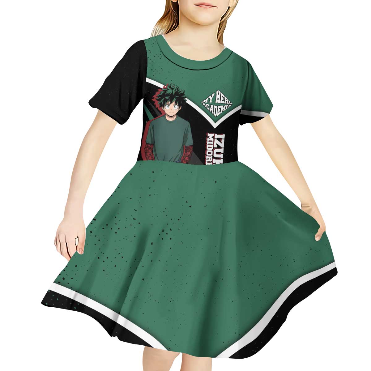 Izuku Midoriya My Hero Academia Kid Short Sleeve Dress Anime Grunge Splatter Graphic Style