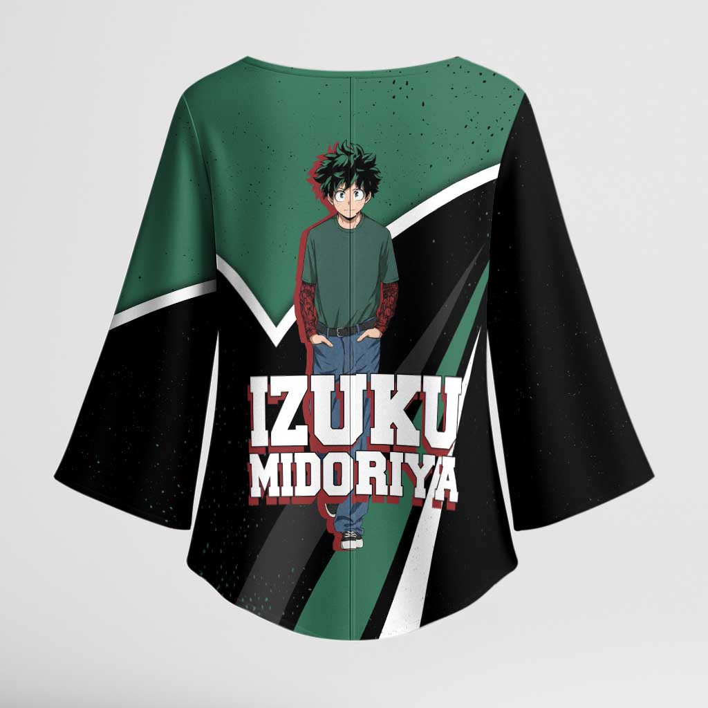 Izuku Midoriya My Hero Academia Kimono Sleeve Blouse Anime Grunge Splatter Graphic Style