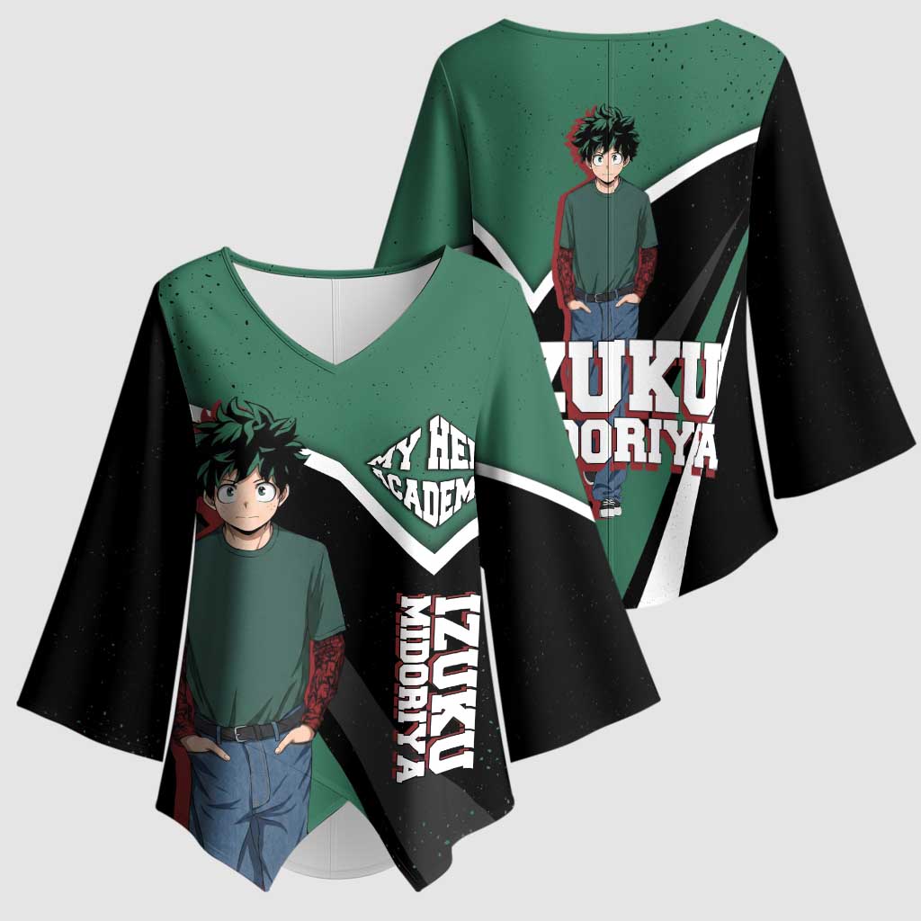Izuku Midoriya My Hero Academia Kimono Sleeve Blouse Anime Grunge Splatter Graphic Style