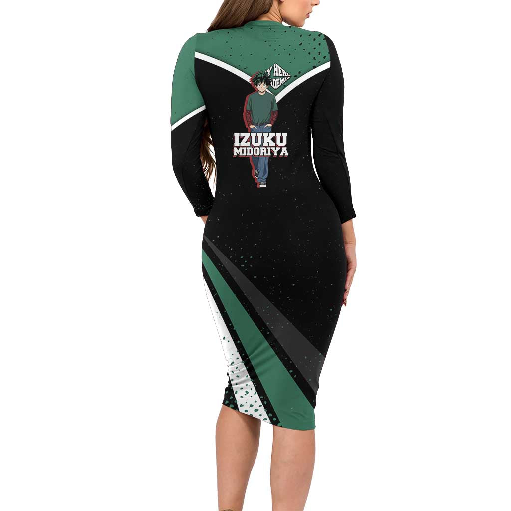 Izuku Midoriya My Hero Academia Long Sleeve Bodycon Dress Anime Grunge Splatter Graphic Style