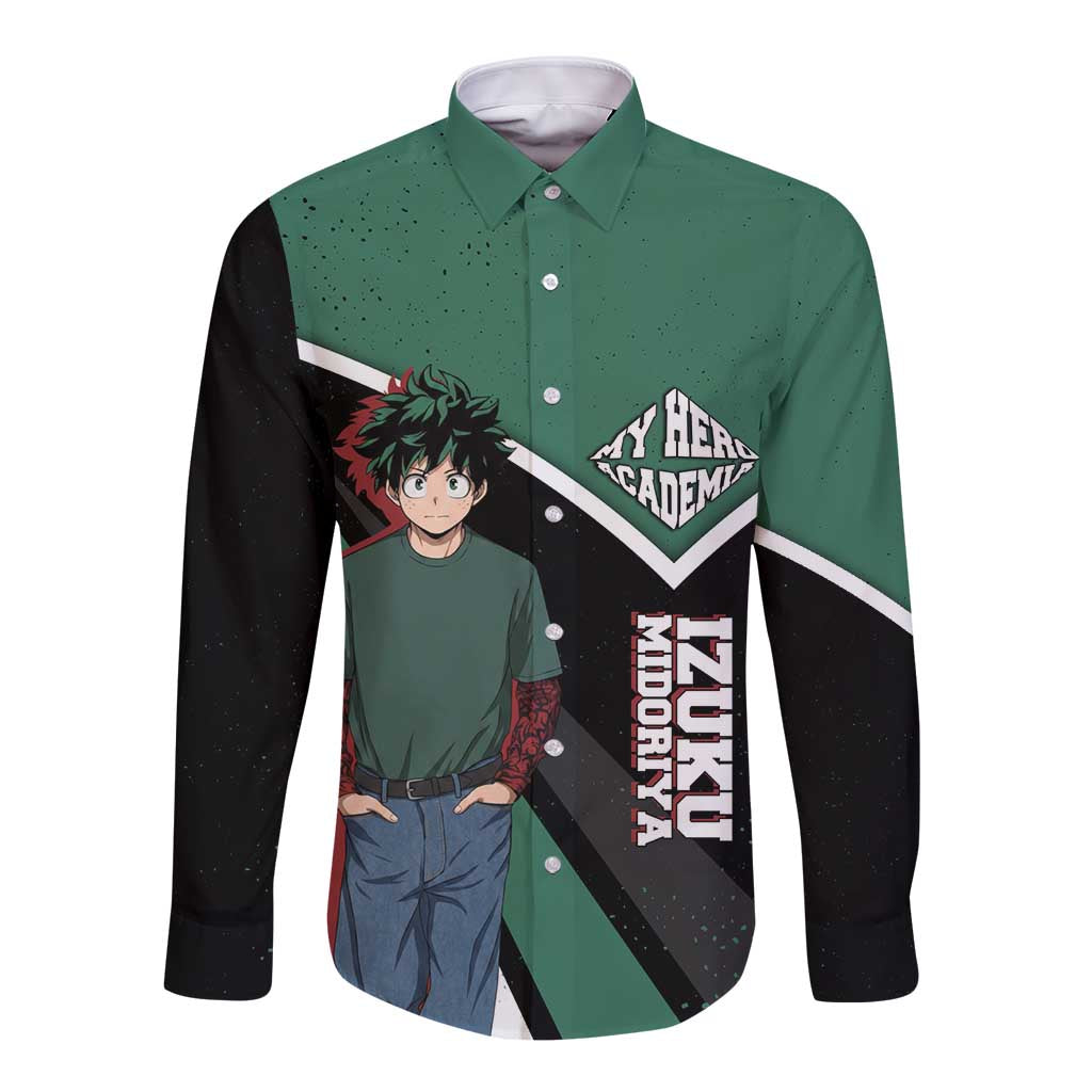 Izuku Midoriya My Hero Academia Long Sleeve Button Shirt Anime Grunge Splatter Graphic Style