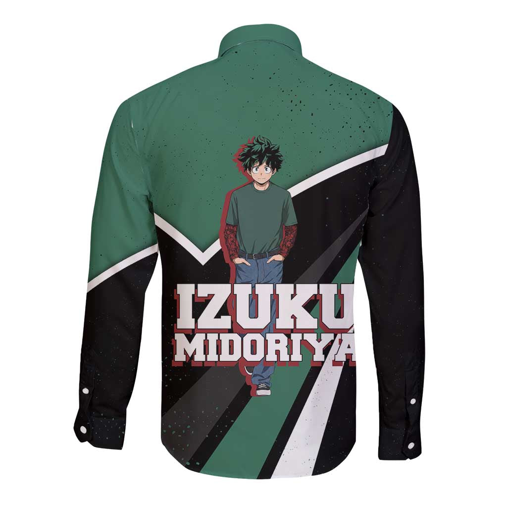 Izuku Midoriya My Hero Academia Long Sleeve Button Shirt Anime Grunge Splatter Graphic Style