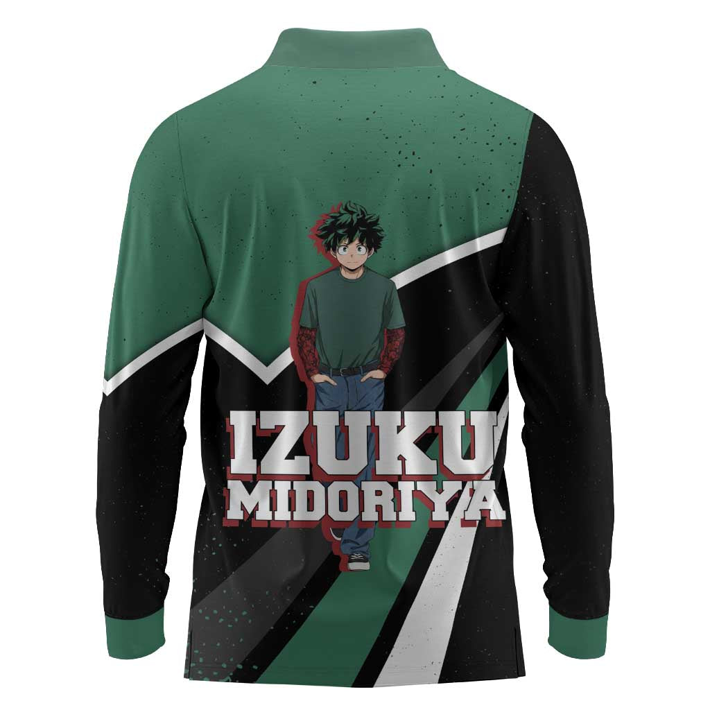 Izuku Midoriya My Hero Academia Long Sleeve Polo Shirt Anime Grunge Splatter Graphic Style