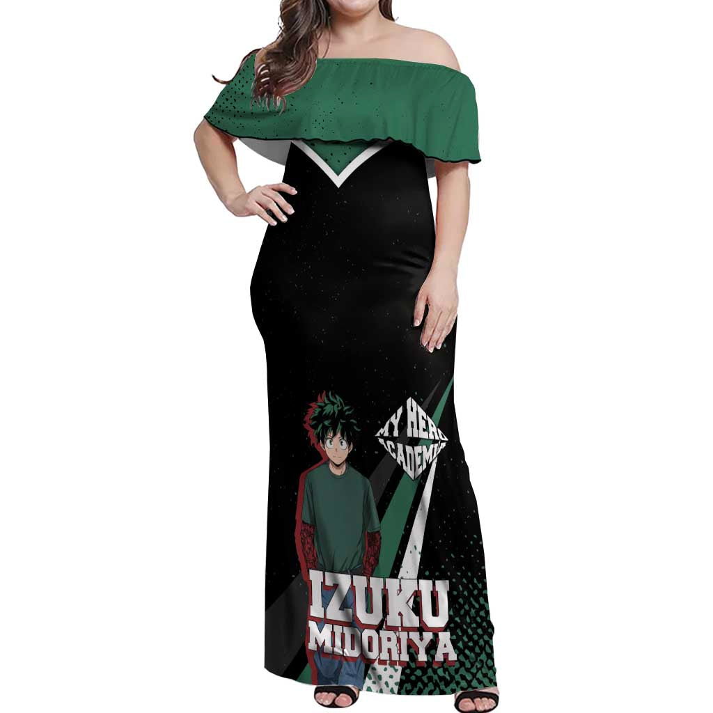 Izuku Midoriya My Hero Academia Off Shoulder Maxi Dress Anime Grunge Splatter Graphic Style