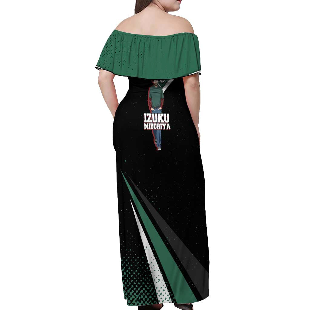Izuku Midoriya My Hero Academia Off Shoulder Maxi Dress Anime Grunge Splatter Graphic Style