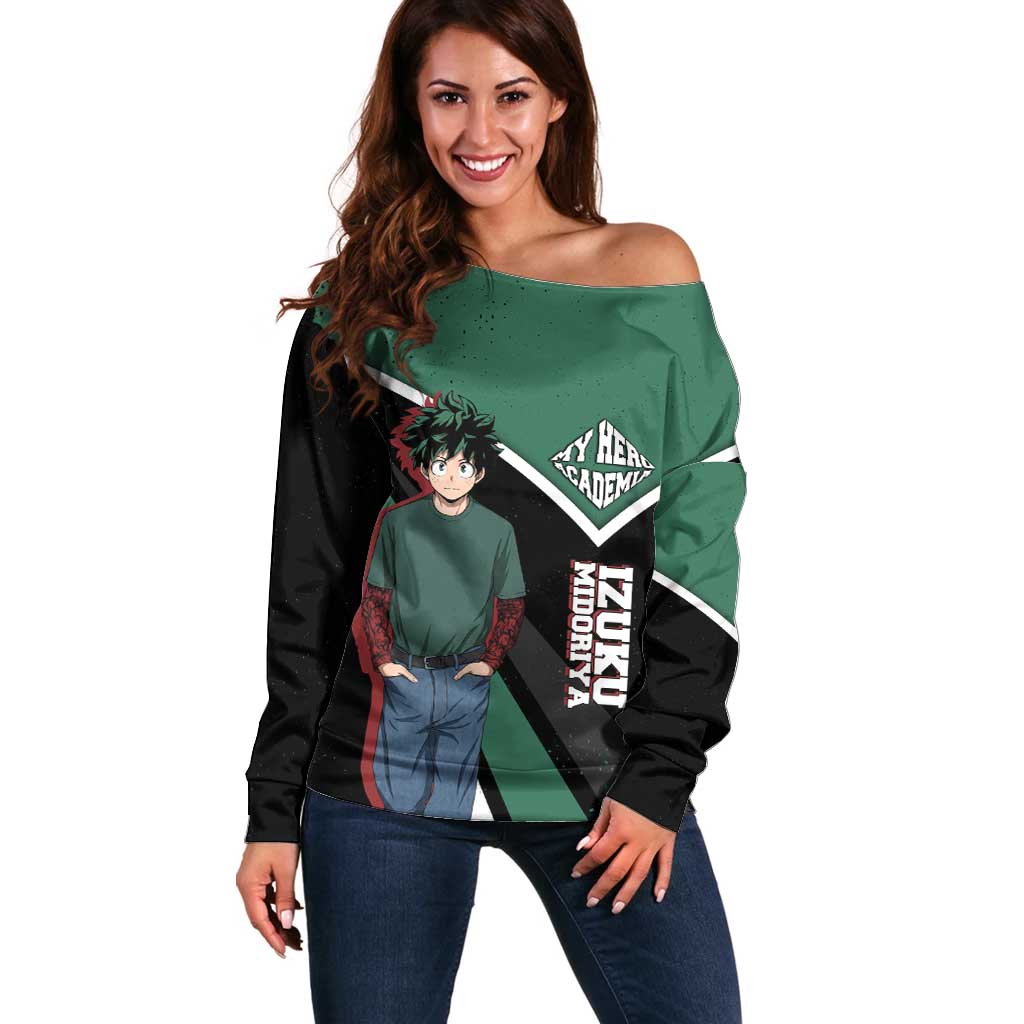 Izuku Midoriya My Hero Academia Off Shoulder Sweater Anime Grunge Splatter Graphic Style