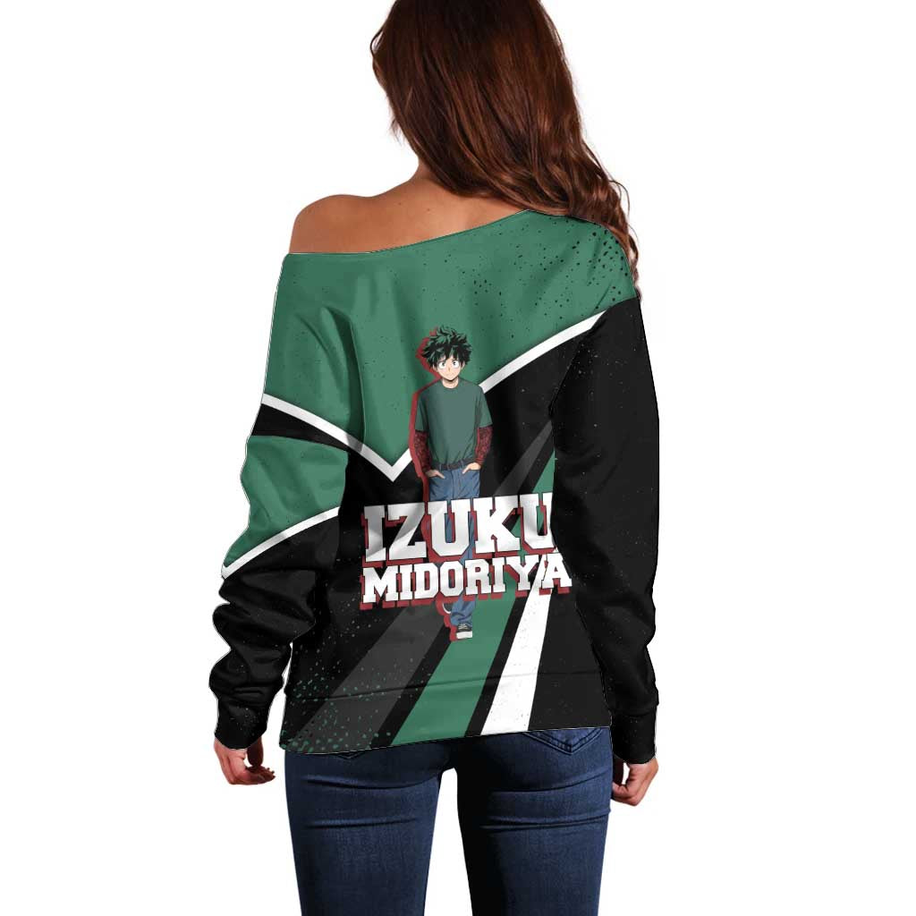 Izuku Midoriya My Hero Academia Off Shoulder Sweater Anime Grunge Splatter Graphic Style
