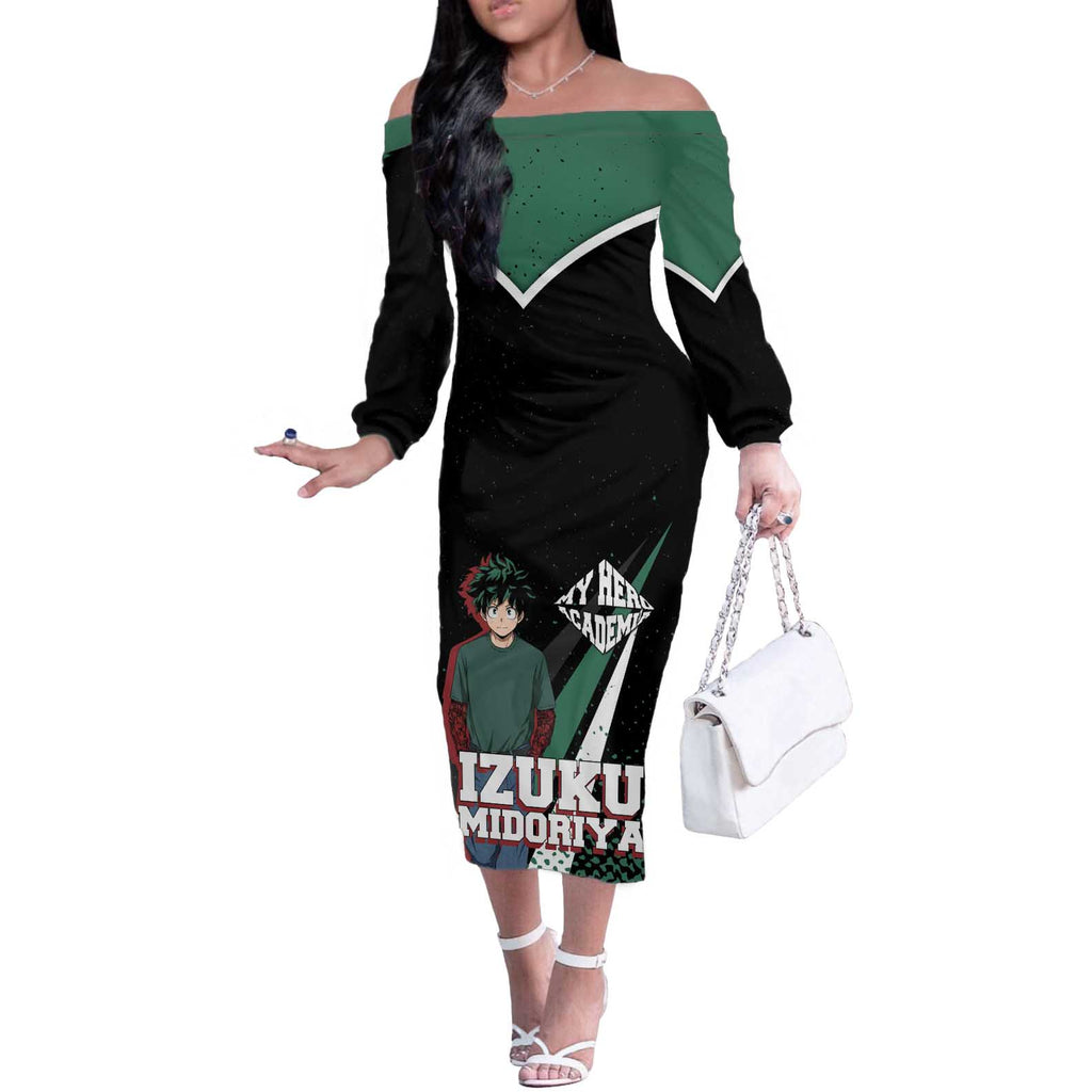 Izuku Midoriya My Hero Academia Off The Shoulder Long Sleeve Dress Anime Grunge Splatter Graphic Style