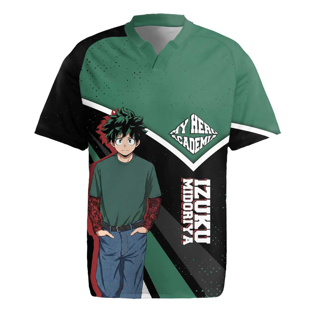 Izuku Midoriya My Hero Academia Rugby Jersey Anime Grunge Splatter Graphic Style
