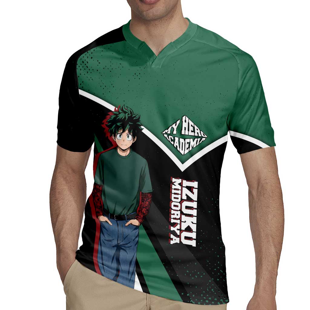 Izuku Midoriya My Hero Academia Rugby Jersey Anime Grunge Splatter Graphic Style