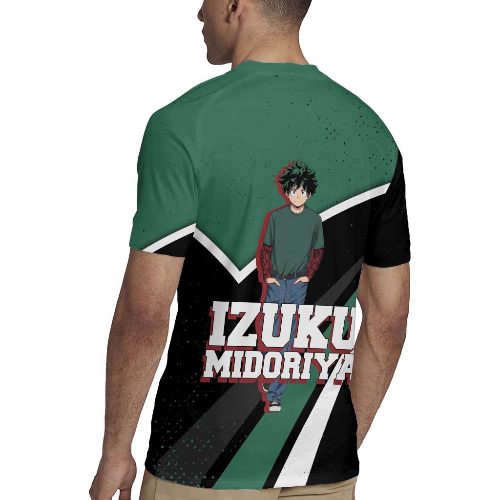 Izuku Midoriya My Hero Academia Rugby Jersey Anime Grunge Splatter Graphic Style