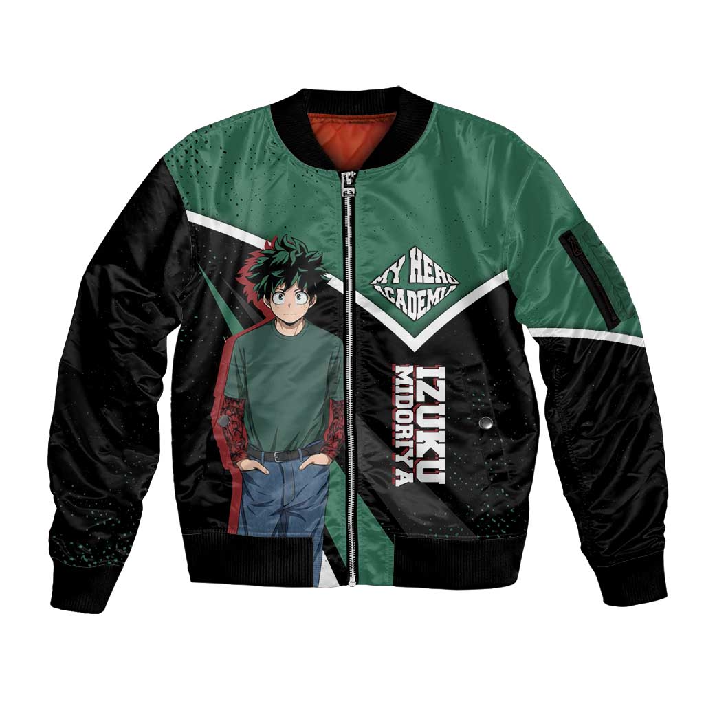 Izuku Midoriya My Hero Academia Sleeve Zip Bomber Jacket Anime Grunge Splatter Graphic Style