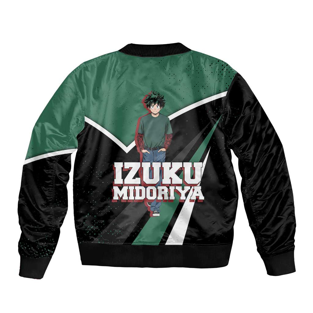 Izuku Midoriya My Hero Academia Sleeve Zip Bomber Jacket Anime Grunge Splatter Graphic Style