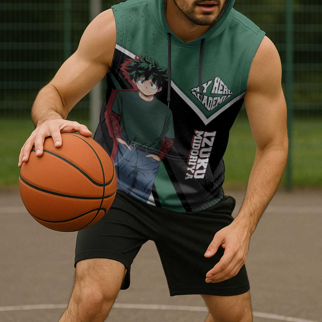 Izuku Midoriya My Hero Academia Sleeveless Hoodie Anime Grunge Splatter Graphic Style