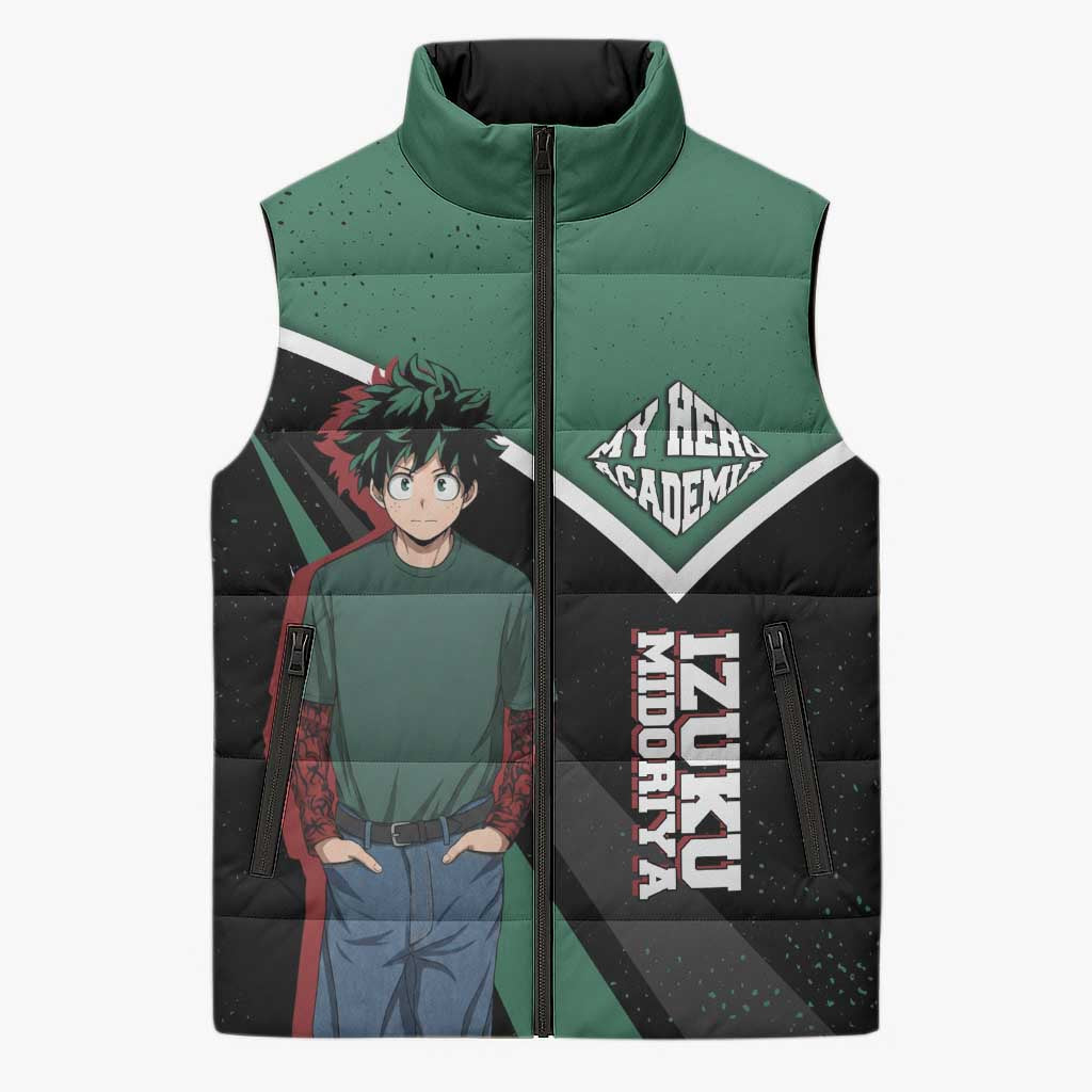Izuku Midoriya My Hero Academia Sleeveless Puffer Jacket Anime Grunge Splatter Graphic Style