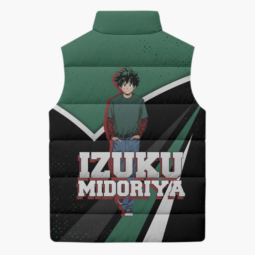 Izuku Midoriya My Hero Academia Sleeveless Puffer Jacket Anime Grunge Splatter Graphic Style
