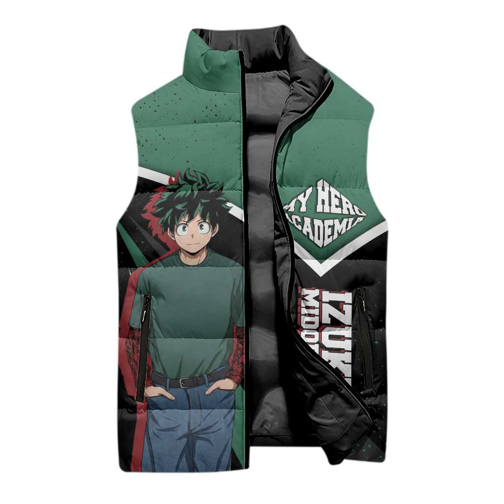 Izuku Midoriya My Hero Academia Sleeveless Puffer Jacket Anime Grunge Splatter Graphic Style