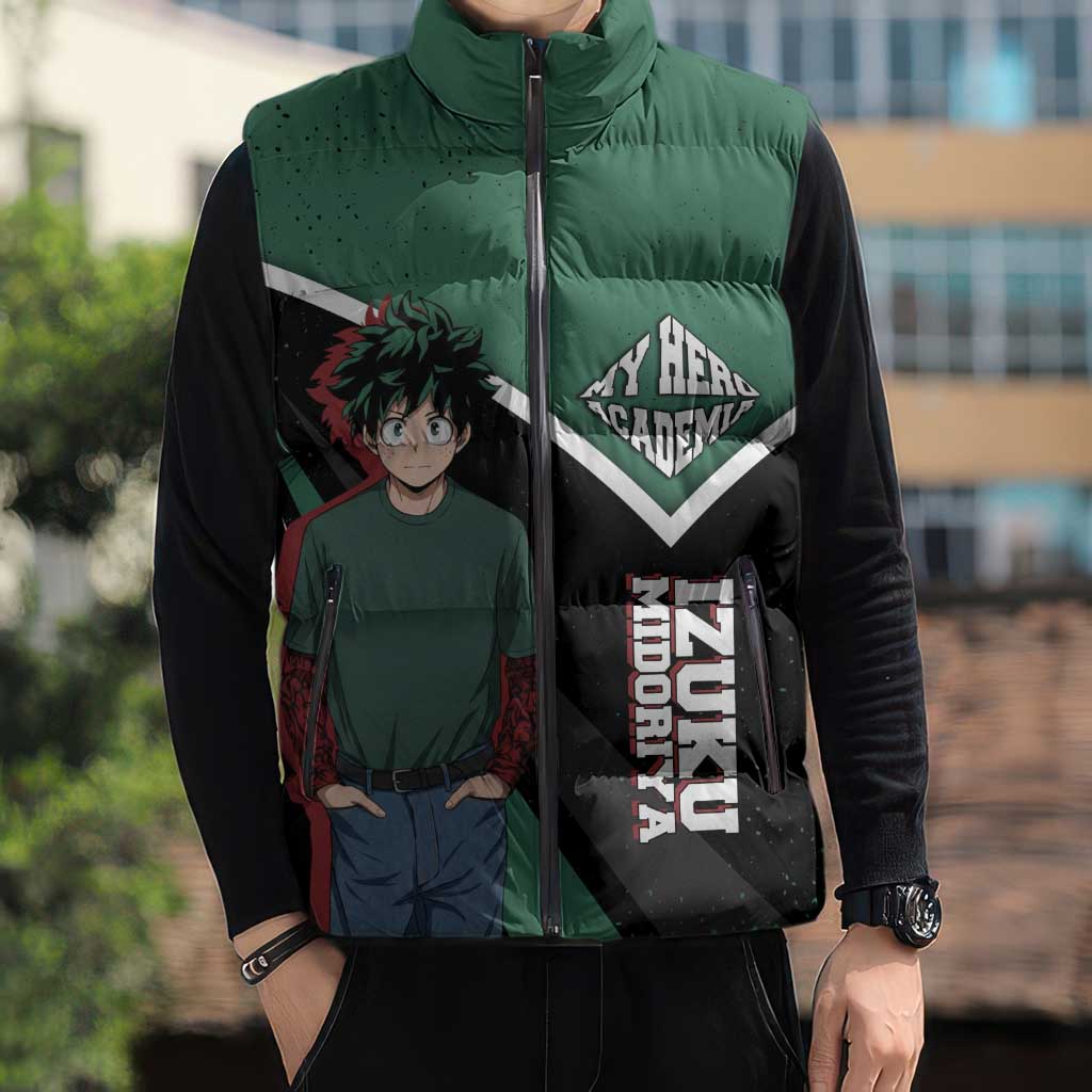 Izuku Midoriya My Hero Academia Sleeveless Puffer Jacket Anime Grunge Splatter Graphic Style