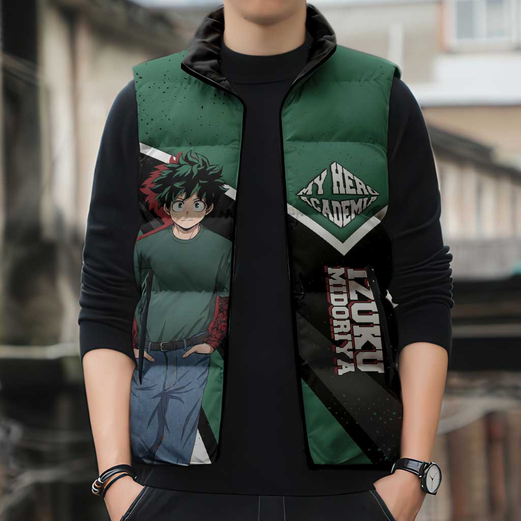 Izuku Midoriya My Hero Academia Sleeveless Puffer Jacket Anime Grunge Splatter Graphic Style