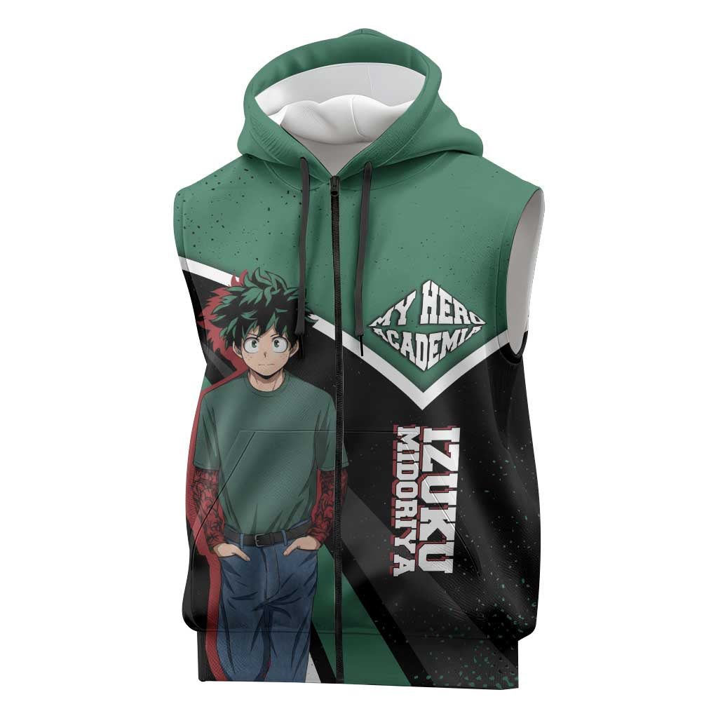 Izuku Midoriya My Hero Academia Sleeveless Zip Hoodie Anime Grunge Splatter Graphic Style